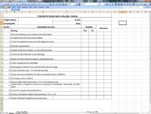 Checklist for Bored cast in-situ piles - Boring