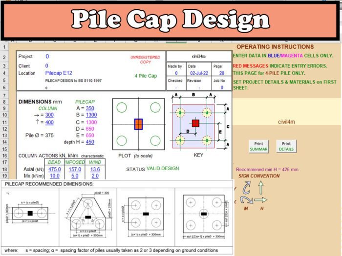 Design of Pile Cap Excel Sheet