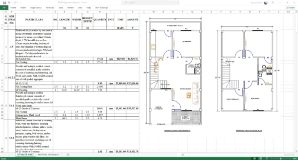 Duplex Plan With Estimate Excel Sheet