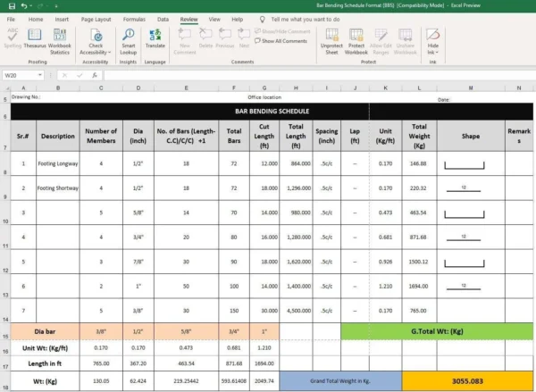 Bar Bending Schedule Format (BBS)