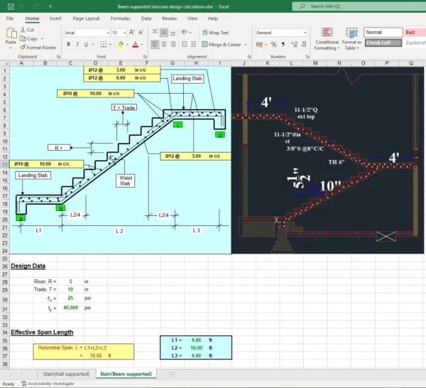 Calculated Beam Supported Staircase Design