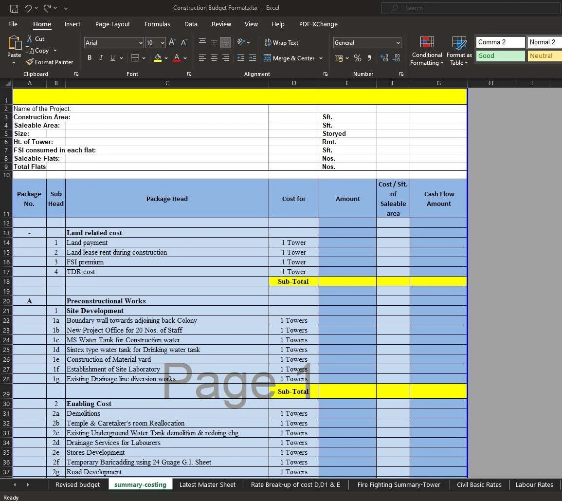 Construction Budget Format In Excel For Construction Projects