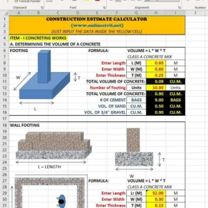 Construction Work Estimate Excel Sheet