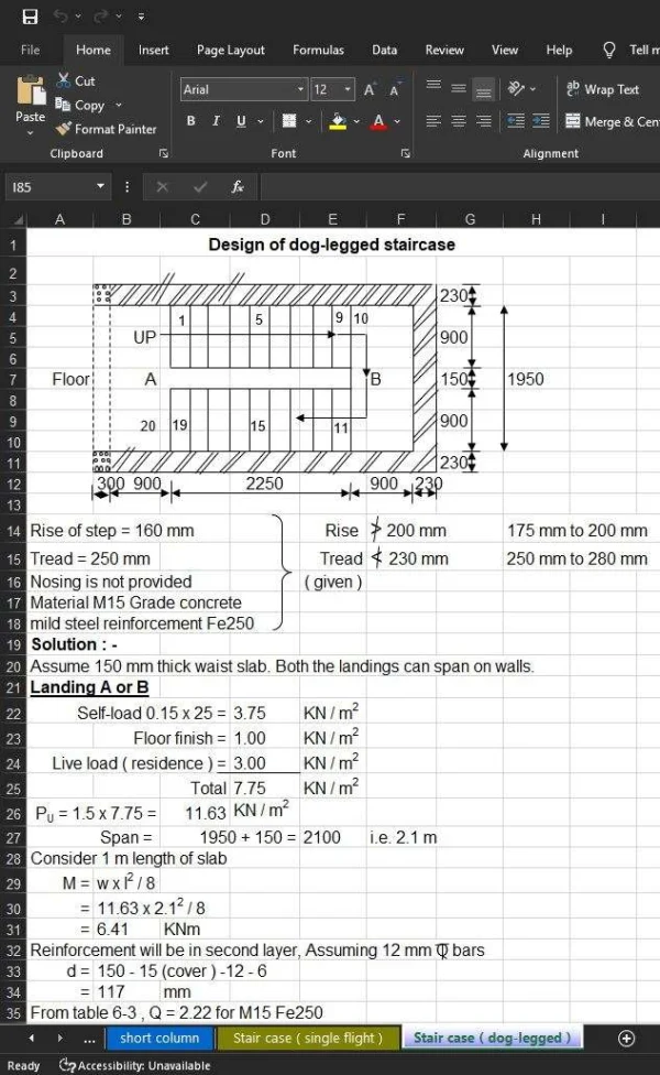 Design of Dog Legged Staircase