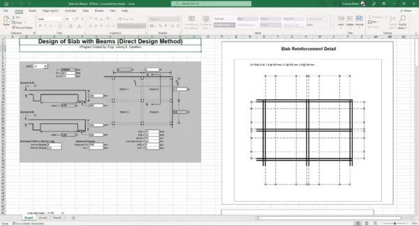 Design of Slab with Beams Excel Sheet