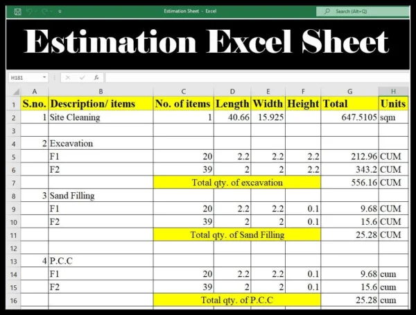 Estimation Excel Sheet