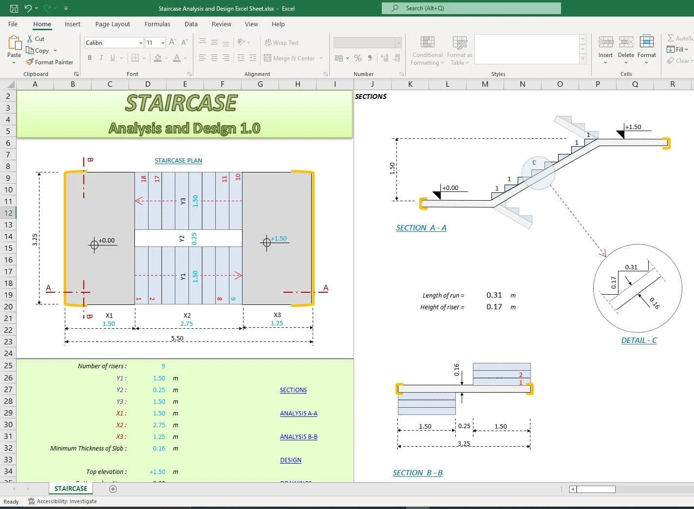 Staircase Analysis And Design Excel Sheet Jpg.webp