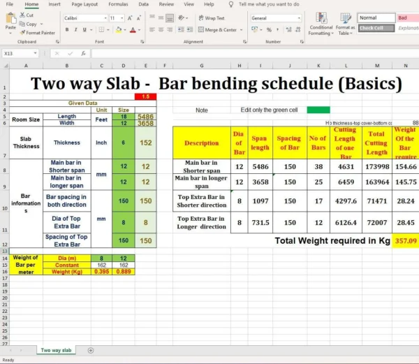 steel calculation for two way slab