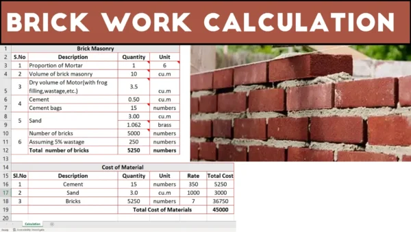 Brick Work Calculation Excel Sheet