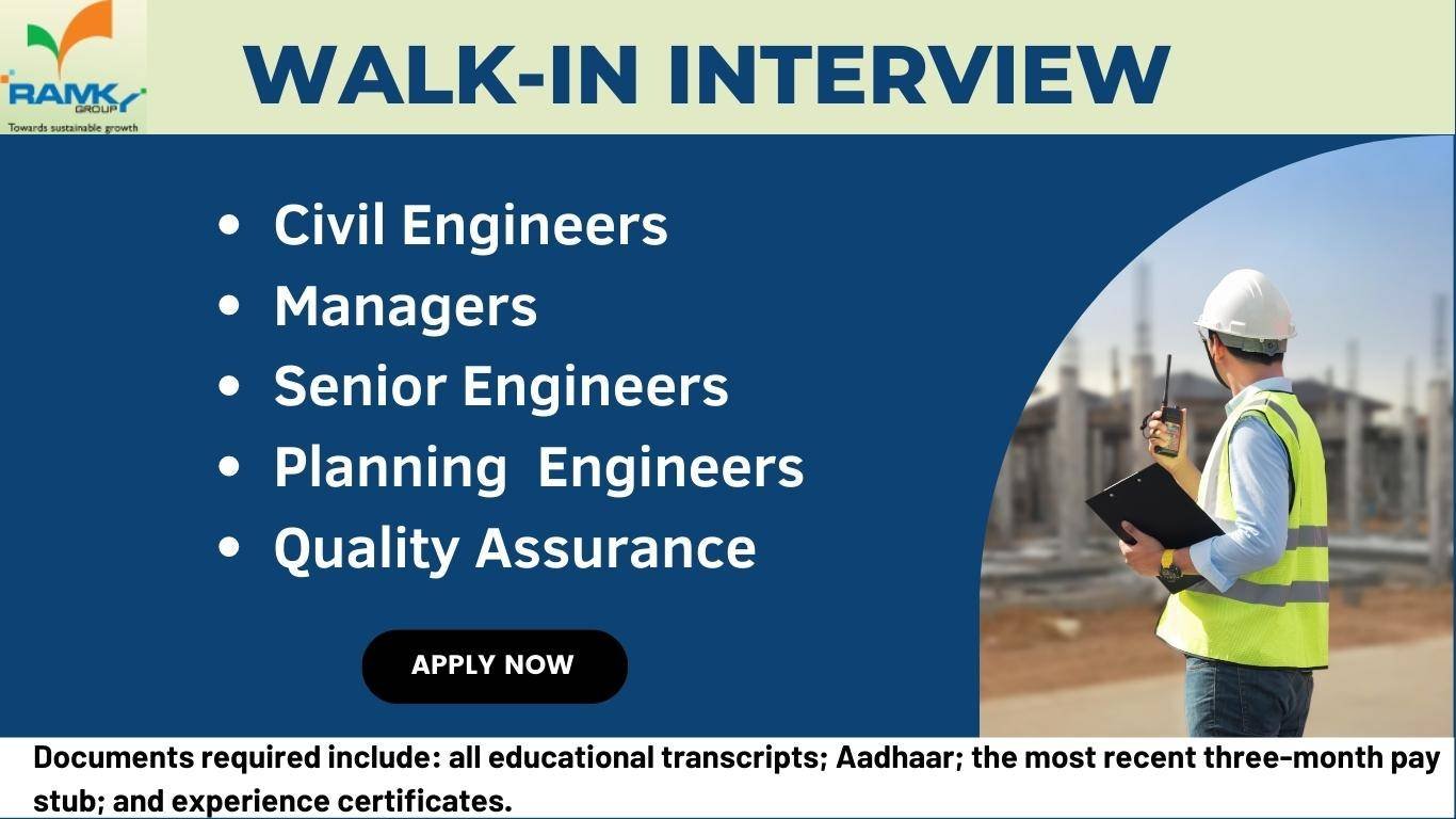 Walk-In-Interview Engineers and Managers in Ramky Infrastructure