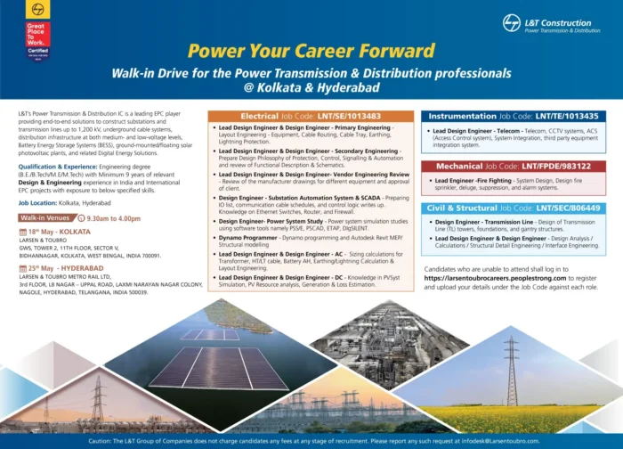 Walk-in Drive on L&T Power Transmission & Distribution for Engineers